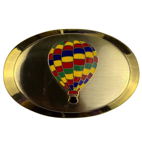 Enamel Gold-Tone Unisex Hot Air Balloon Belt Buckle Oval Shape 3.5" Collectible - Picture 1 of 4
